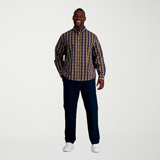 Haggar Mens Long Sleeve Regular Fit Big and Tall Button-Down Shirt