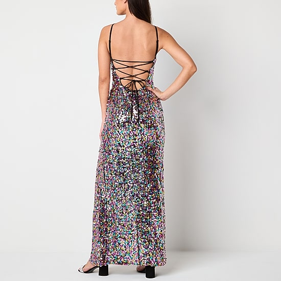 VIOLET WEEKEND Womens Juniors Halter Neck Sleeveless Sequin Bodycon Dress