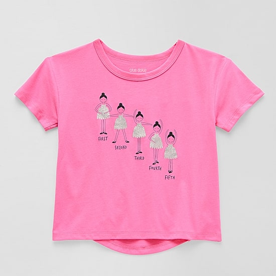 Okie Dokie Active Toddler & Little Girls Round Neck Short Sleeve Regular Fit Graphic T-Shirt