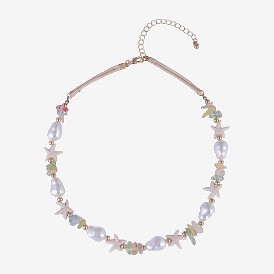 Arizona Gold Tone Starfish Womens 16 Inch Beaded Necklace