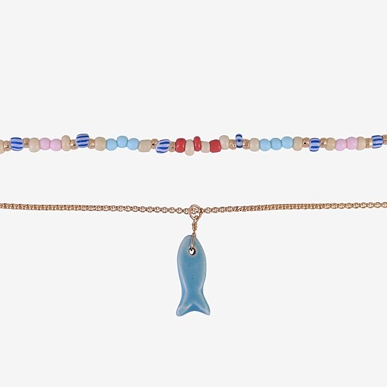 Arizona Gold Tone Fish Womens 16 Inch Beaded Necklace