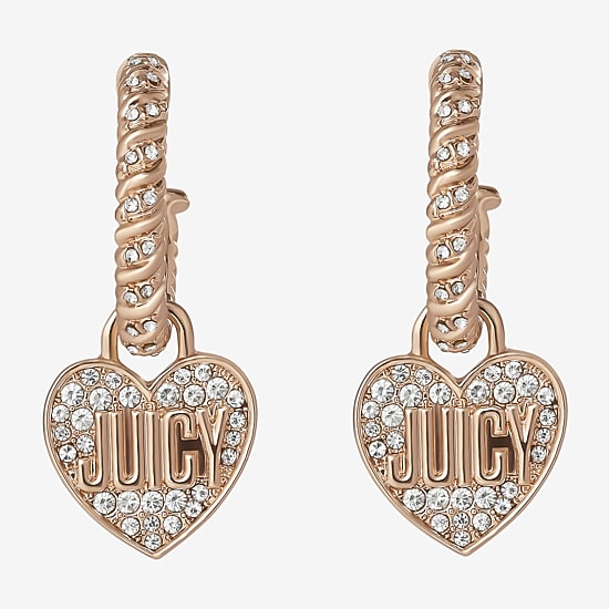 Juicy By Juicy Couture Gold Tone Charm Womens Crystal 38.6mm Heart Hoop Earrings