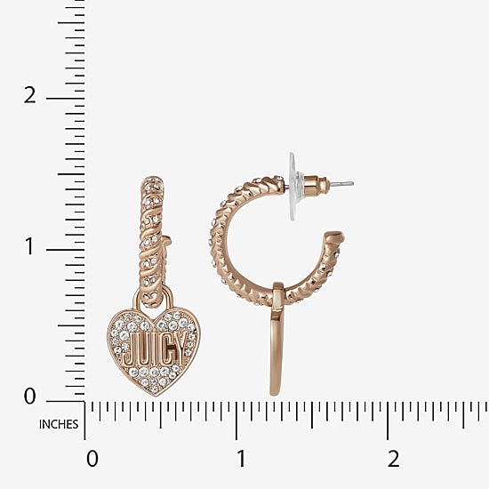 Juicy By Juicy Couture Gold Tone Charm Womens Crystal 38.6mm Heart Hoop Earrings