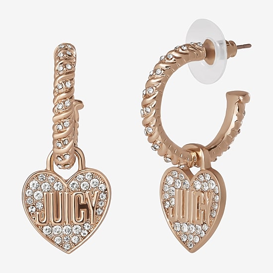 Juicy By Juicy Couture Gold Tone Charm Womens Crystal 38.6mm Heart Hoop Earrings