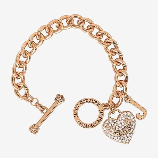 Juicy By Juicy Couture Gold Tone Toggle Womens Crystal Heart Charm Bracelet