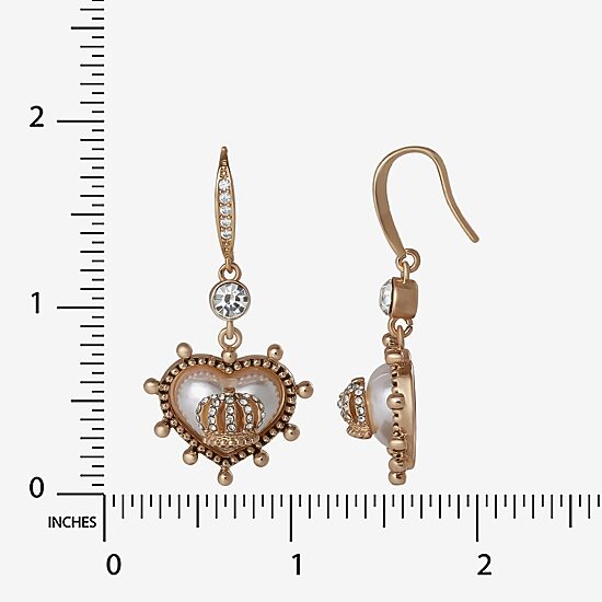 Juicy By Juicy Couture Gold Tone Womens Crystal Crown Heart Drop Earrings