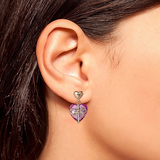 Juicy By Juicy Couture Gold Tone Womens Pink Crystal Bow Heart Drop Earrings