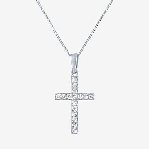 (H-I / I1) Womens 1/6 CT. T.W. Lab Grown White Diamond 10K Gold Cross 18 Inch Pendant Necklace, One Size, White