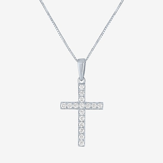 (H-I / I1) Womens 1/6 CT. T.W. Lab Grown White Diamond 10K Gold Cross 18 Inch Pendant Necklace