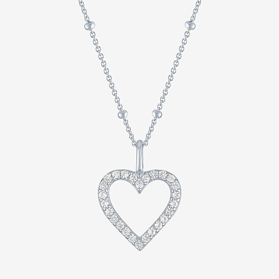 Yes, Please! Womens Lab Created White Sapphire Sterling Silver Heart Pendant