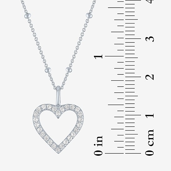 Yes, Please! Womens Lab Created White Sapphire Sterling Silver Heart Pendant