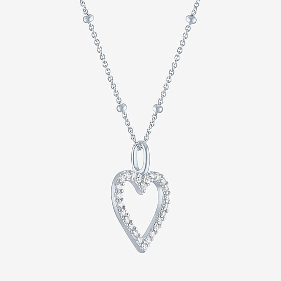Yes, Please! Womens Lab Created White Sapphire Sterling Silver Heart Pendant