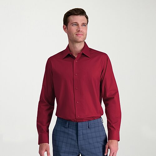 Haggar Premium Comfort Mens Classic Fit Easy Care Long Sleeve Dress Shirt, 18-18.5 36-37, Red
