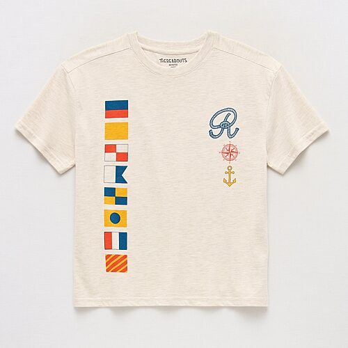 Thereabouts Little & Big Kid Boys Crew Neck Short Sleeve Oversized Graphic T-Shirt, Large (14-16), Beige