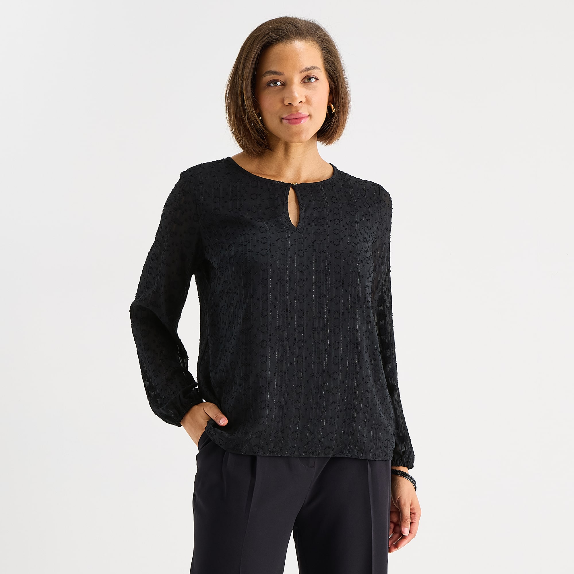 Liz Claiborne Shine Womens Keyhole Neck Long Sleeve Blouse