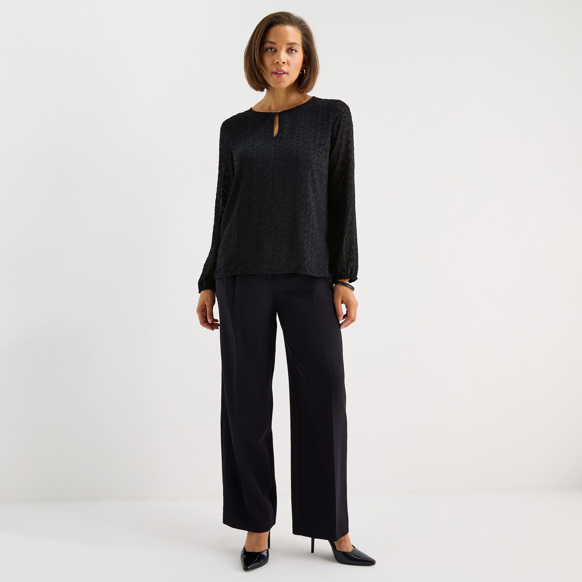 Liz Claiborne Shine Womens Keyhole Neck Long Sleeve Blouse
