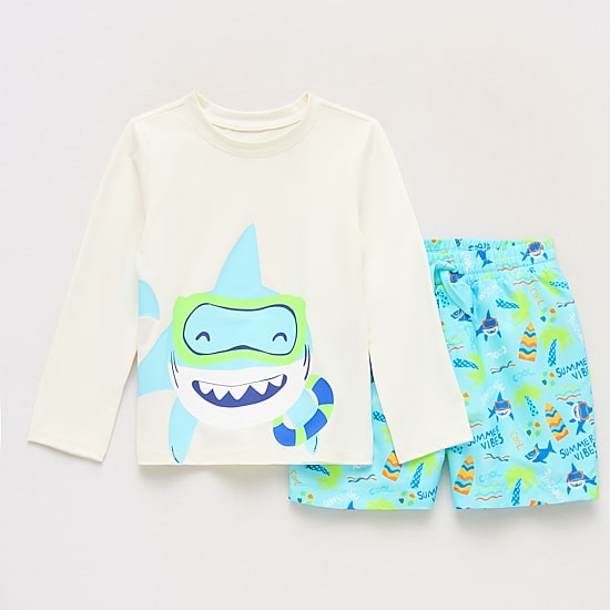 Okie Dokie Toddler & Little Boys Floral 2-pc. Rash Guard Set