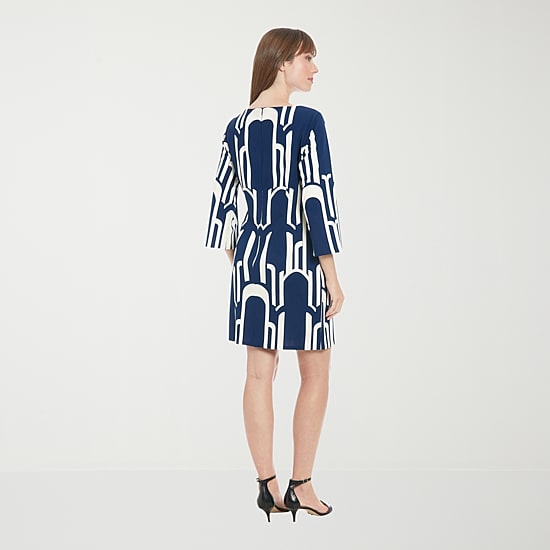 Clover And Sloane Womens V Neck 3/4 Sleeve Geometric Shift Dress