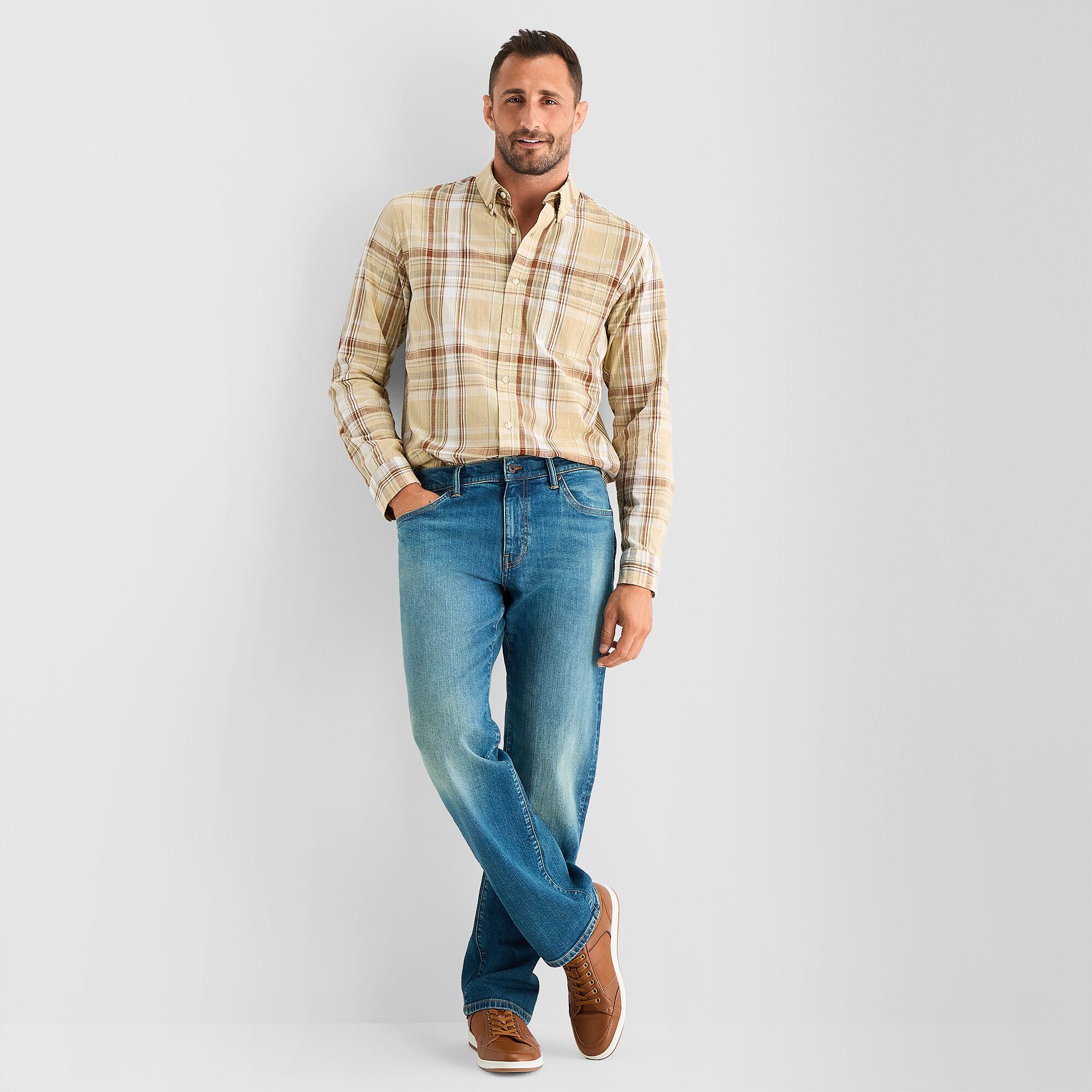 mutual weave Mens Long Sleeve Classic Fit Button-Down Shirt