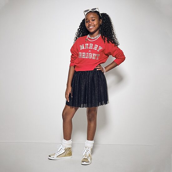 Jingle Ball Girls Mid Rise Mini Skater Skirt