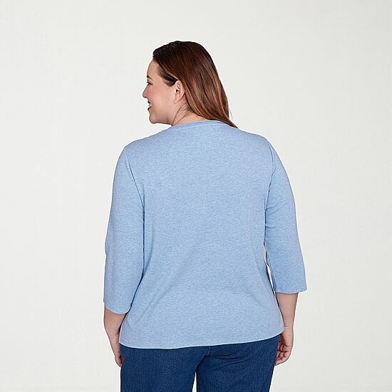Alfred Dunner Womens Plus V Neck 3/4 Sleeve T-Shirt