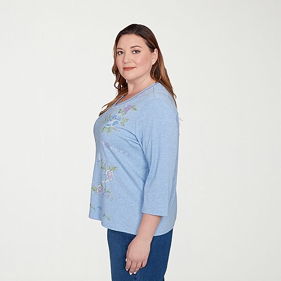 Alfred Dunner Womens Plus V Neck 3/4 Sleeve T-Shirt