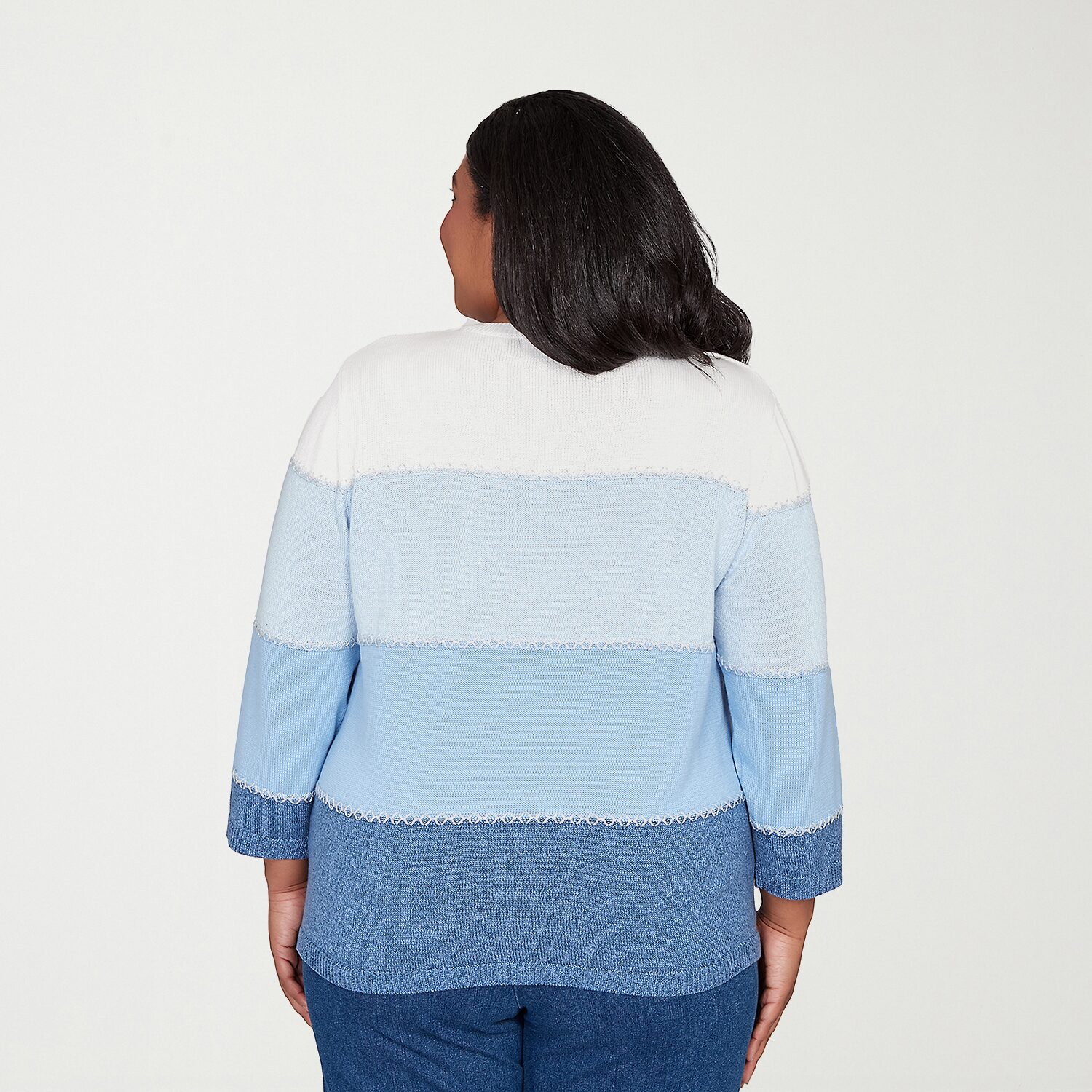 Alfred Dunner Plus Hilton Head Womens Crew Neck 3/4 Sleeve Ombre Pullover Sweater