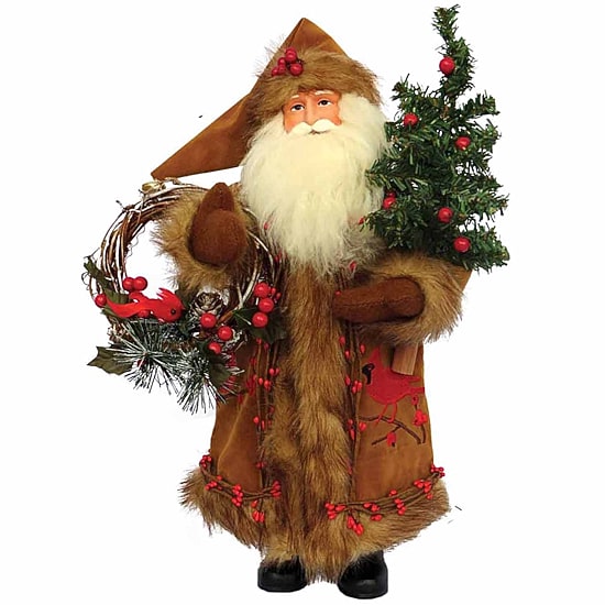 15" Cardinal And Berries Christmas Santa Figurine