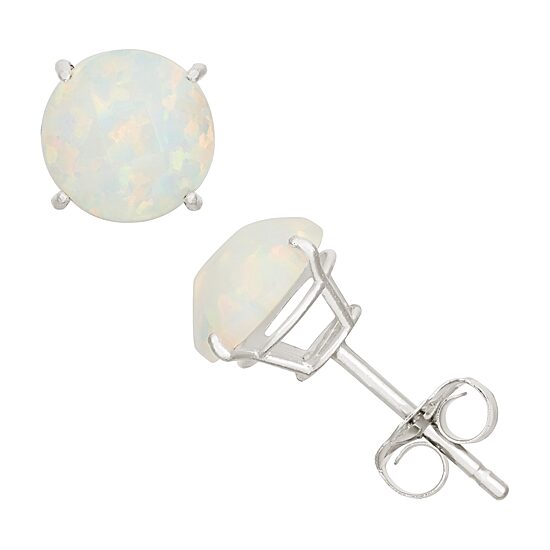 Lab Created White Opal 10K Gold 6mm Stud Earrings