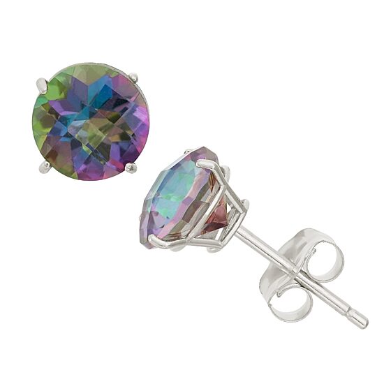Genuine Mystic Fire Topaz 10K Gold 6mm Stud Earrings