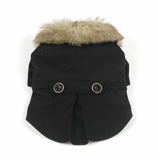 The Pet Life Buttoned 'Coast-Guard' Fashion Faux-Fur Collared Wool Pet Coat