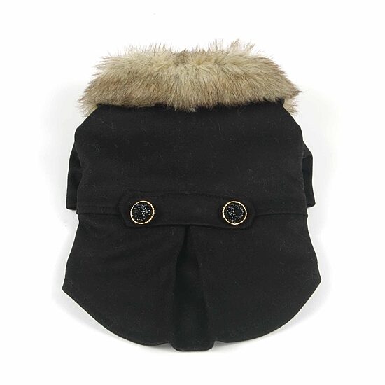 The Pet Life Buttoned 'Coast-Guard' Fashion Faux-Fur Collared Wool Pet Coat