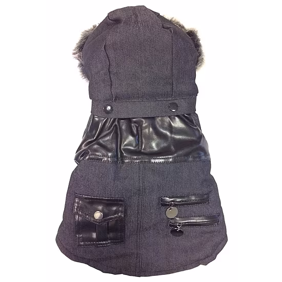 The Pet Life Ruff-Choppered Denim Fashioned Wool Pet Coat