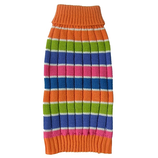 The Pet Life Tutti-Beauty Rainbow Heavy Cable Knitted Ribbed Designer Turtle Neck Dog Sweater