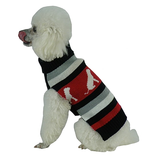 The Pet Life Dog Patterned Stripe Fashion Ribbed Turtle Neck Pet Sweater