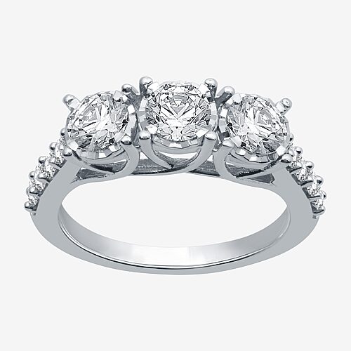 Love Lives Forever (G / Si1-Si2) Womens 1 1/2 CT. T.W. Lab Grown White Diamond 10K Gold Round 3-Stone Engagement Ring, 8, White