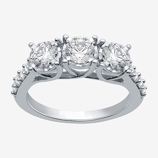 Love Lives Forever (G / Si1-Si2) Womens 1 1/2 CT. T.W. Lab Grown White Diamond 10K Gold Round 3-Stone Engagement Ring