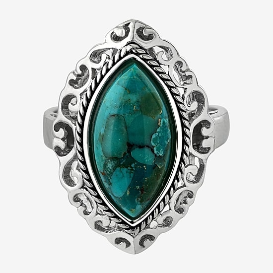 Womens Enhanced Blue Turquoise Sterling Silver Cocktail Ring
