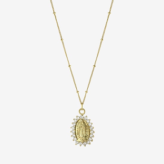Diamonart Lady Of Guadalupe Womens Cubic Zirconia 14K Gold Over Silver Oval 16 Inch Pendant Necklace