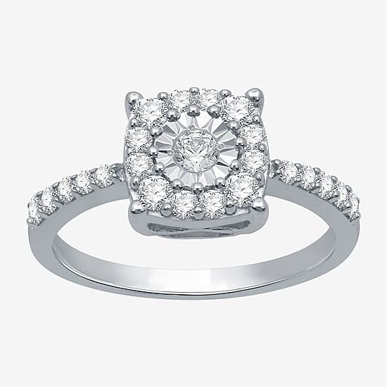 Womens 1/2 CT. T.W. Natural White Diamond Sterling Silver Halo Cocktail Ring