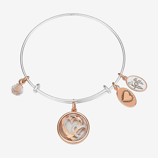 Footnotes Mother & Daughter Womens Cubic Zirconia Stainless Steel Heart Bangle Bracelet