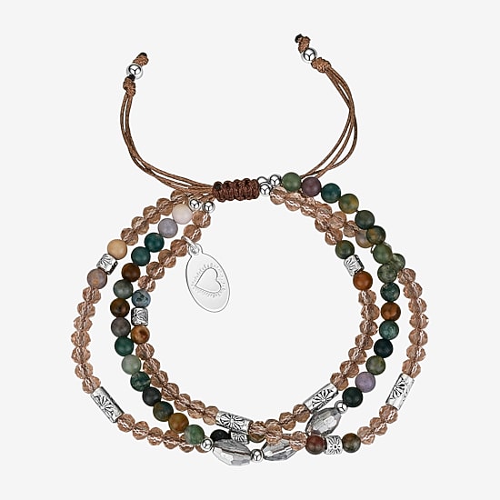 Footnotes Triple Strand Womens Brown Jasper Bolo Bracelet