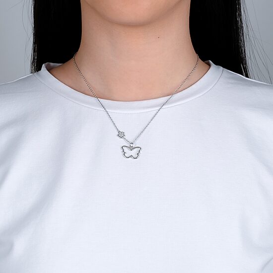 DiamonArt® Womens 1/10 CT. T.W. White Cubic Zirconia Sterling Silver Butterfly Pendant Necklace
