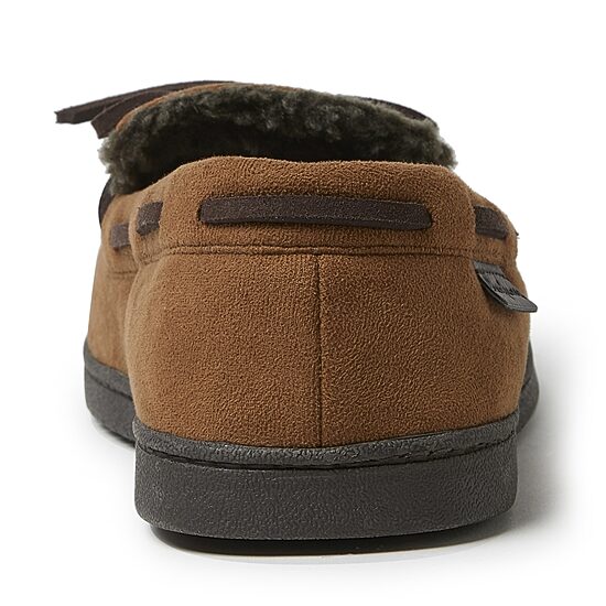 Dearfoams Mens Toby Microsuede Moccasin with Tie and Whipstitch Slippers