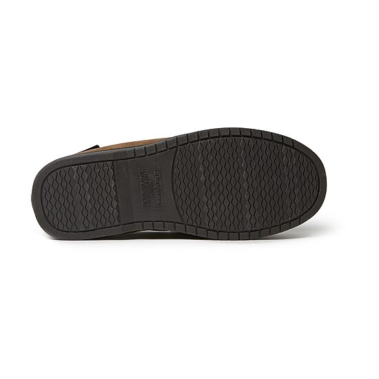 Dearfoams Mens Toby Microsuede Moccasin with Tie and Whipstitch Slippers