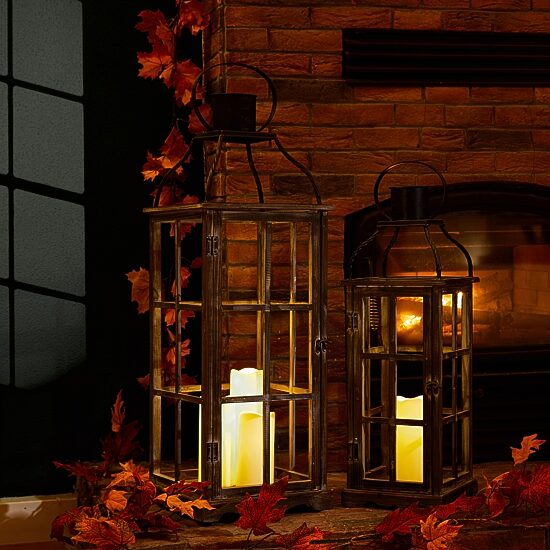 Glitzhome Oversized Wood & Metal 2-pc. Decorative Lantern