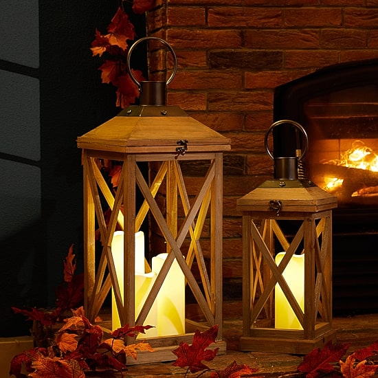 Glitzhome Modern Farmhouse Wooden 2-pc. Decorative Lantern