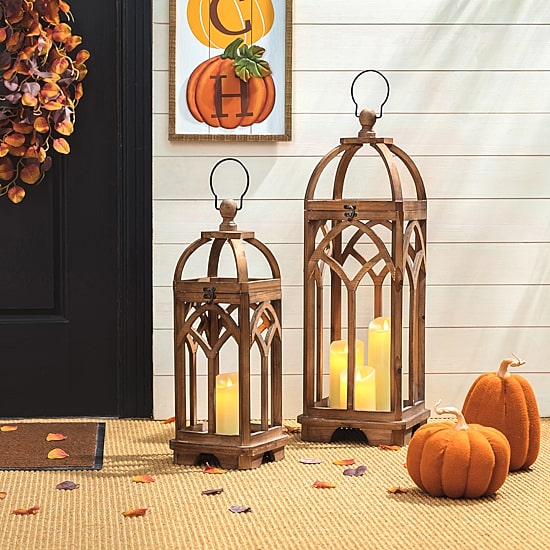 Glitzhome Farmhouse Wooden Church Window Frame 2-pc. Decorative Lantern