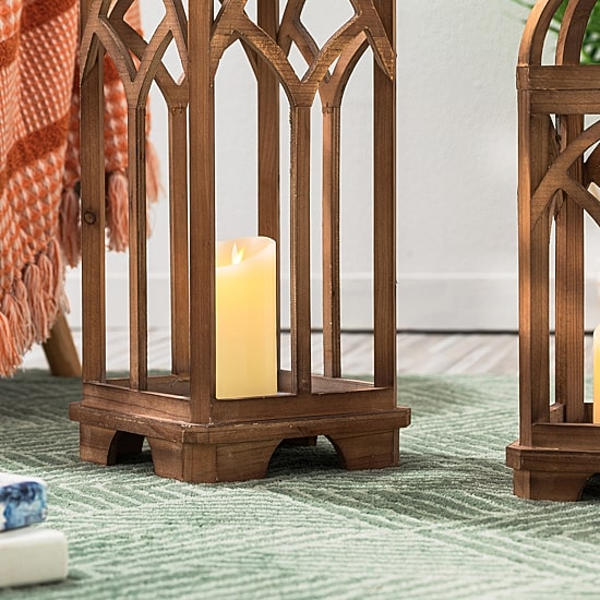 Glitzhome Farmhouse Wooden Church Window Frame 2-pc. Decorative Lantern