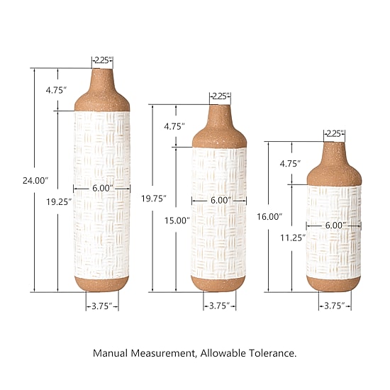 Glitzhome Decorative Brown & White Metal 3-pc. Vase
